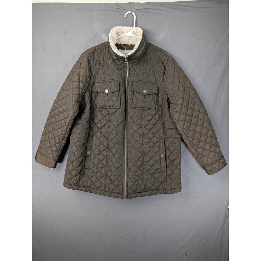 Lucky Brand Womens‎ Brown Quilted Barn Jacket Faux Fur Collar 1X 5218